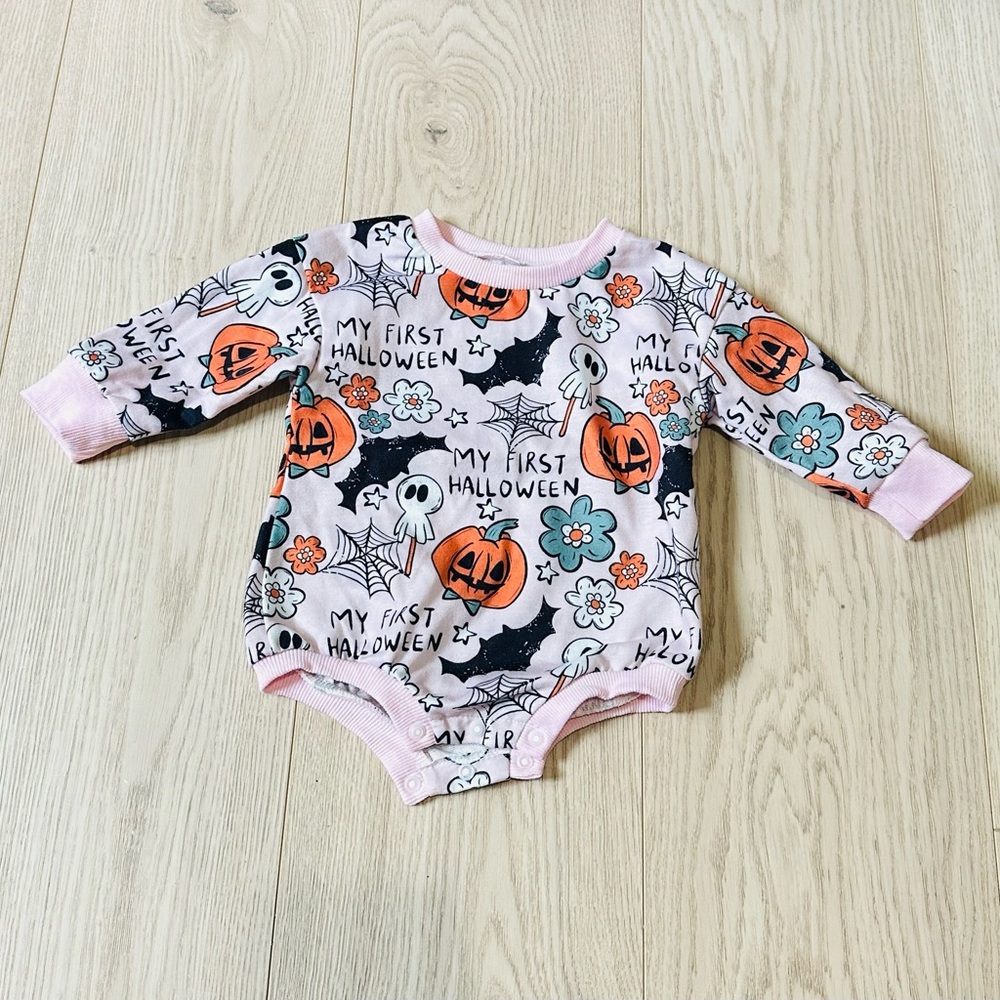 Halloween Baby Shirt with Pumpkin, Bat and Ghost Print